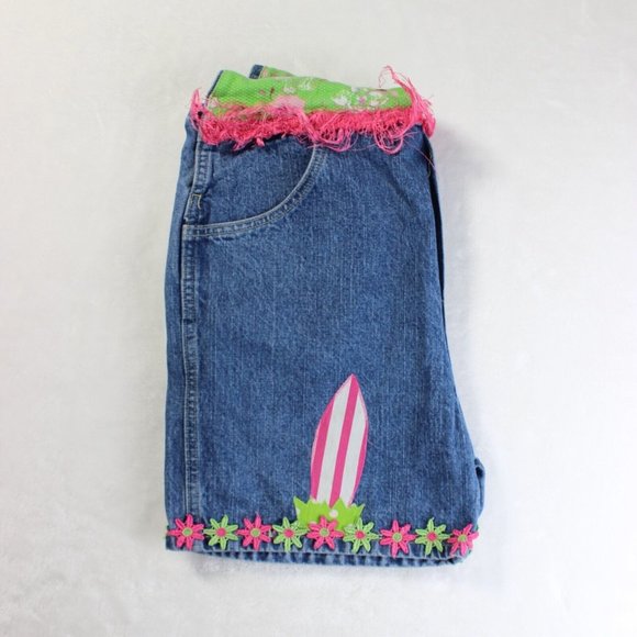 Greggy Girl Aloha Blue Denim Embroidered Sleeveless Overall One Piece Size 10 - Picture 3 of 5